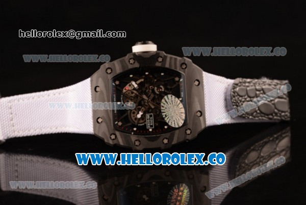 Richard Mille RM 055 Miyota 9015 Automatic Carbon Fiber Case with Skeleton Dial and White Nylon/Leather Strap - Click Image to Close